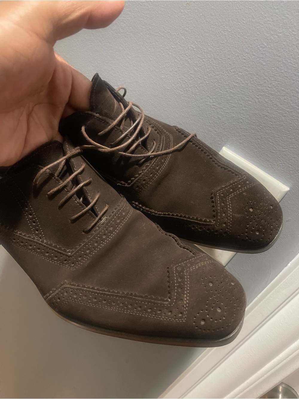 Vintage Prada Men's Dark Brown Suede Wingtip Dress Shoes Sz 9 - Picture 11 of 16